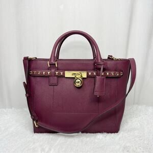 MICHAEL KORS / Hamilton Traveler studded burgundy maroon plum tote bag